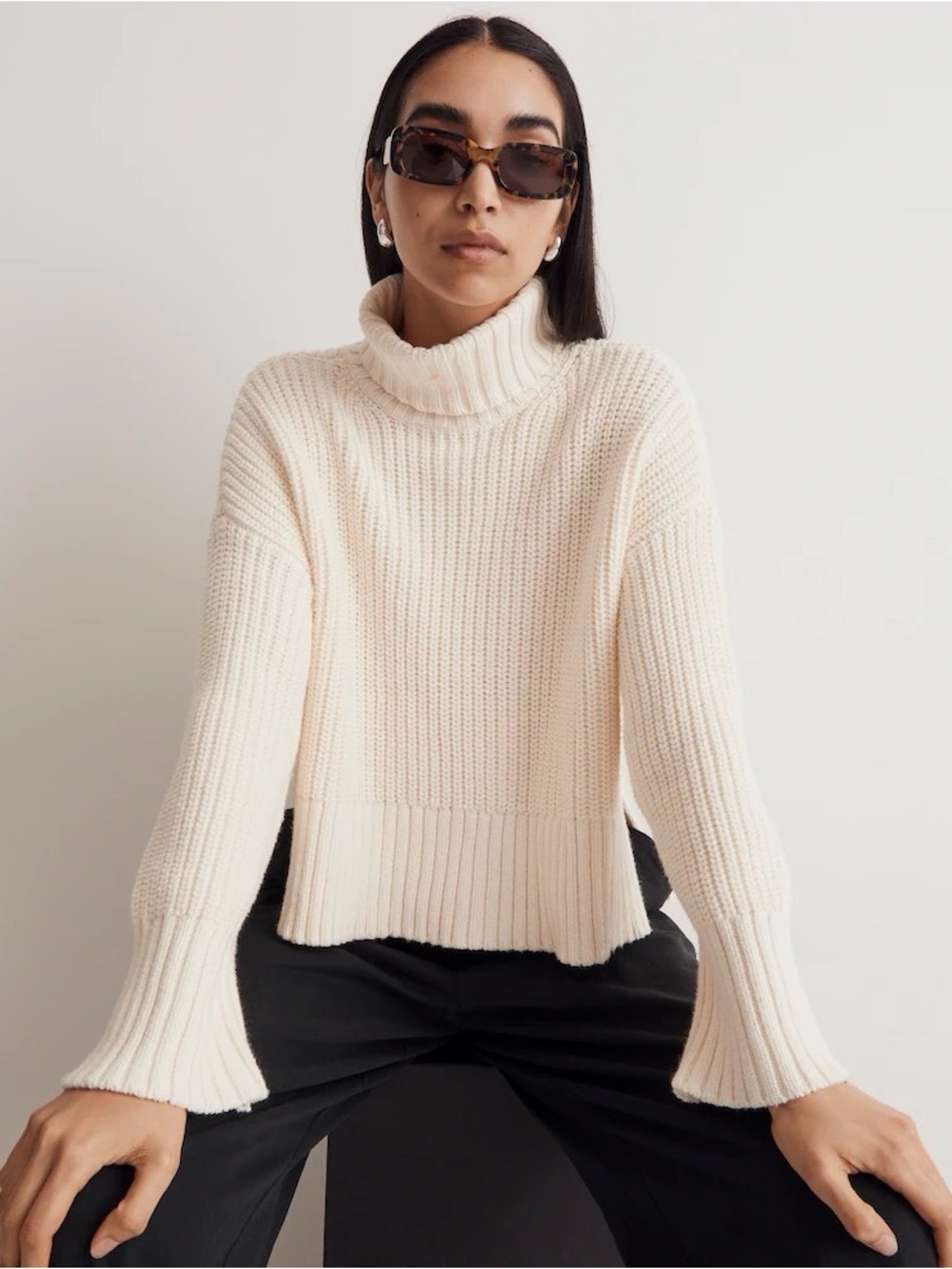 Madewell Wide Rib Turtleneck Sweater Antique Cream ~ XS